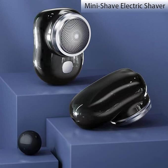 Mini Shave Portable Electric Shaver for Men on a stylish surface, compact and sleek design for convenient grooming.