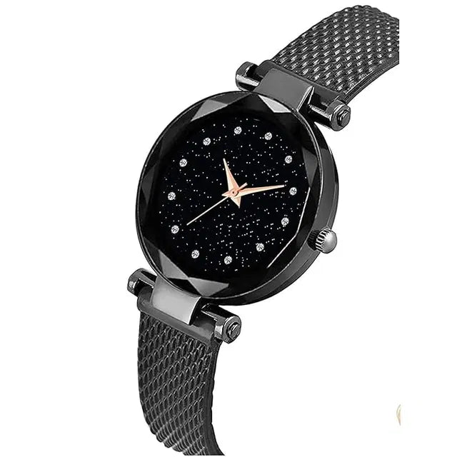 Women's Wrist Watch with Black Dial and Silicone Band, Quartz Movement
