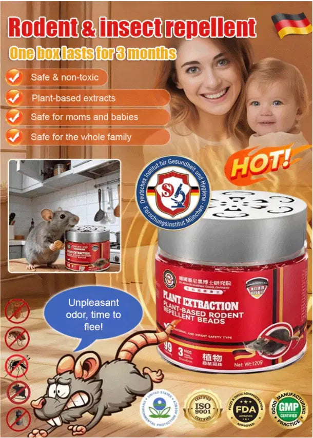 Pest control repeller in a box, safe for home use against rodents and insects, suitable for families.