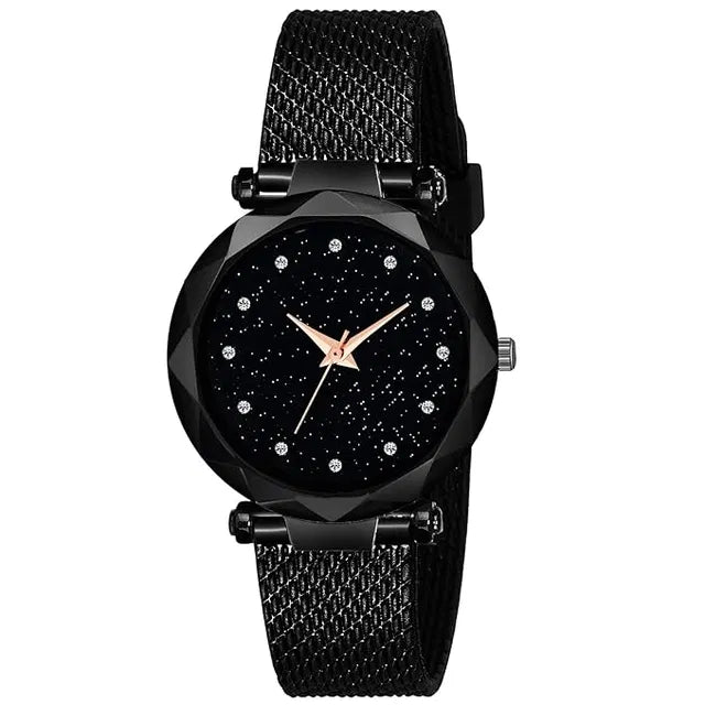 Women's Wrist Watch with Black Dial and Silicone Band, Quartz Movement