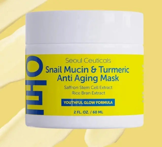 Snail Mucin Skincare: Snail Mucin & Turmeric Anti Aging Mask for hydrated and glowing skin, 2 FL OZ.