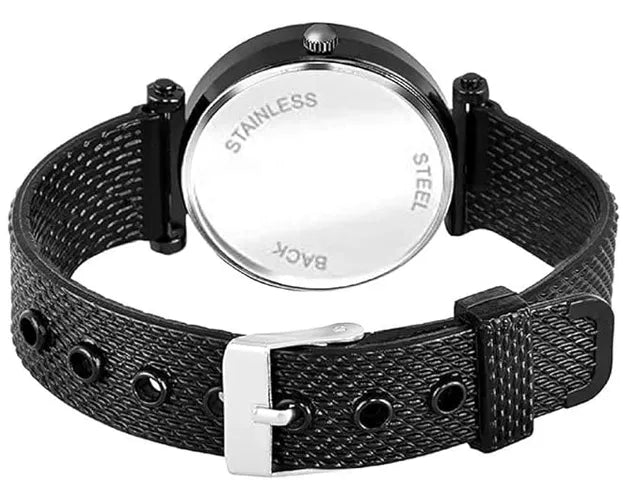 Women's Wrist Watch with Black Dial and Silicone Band, Quartz Movement