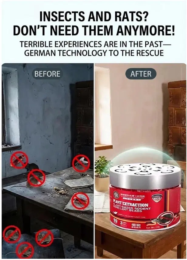 Comparison of a room before and after using the pest control repeller for insects and rodents.